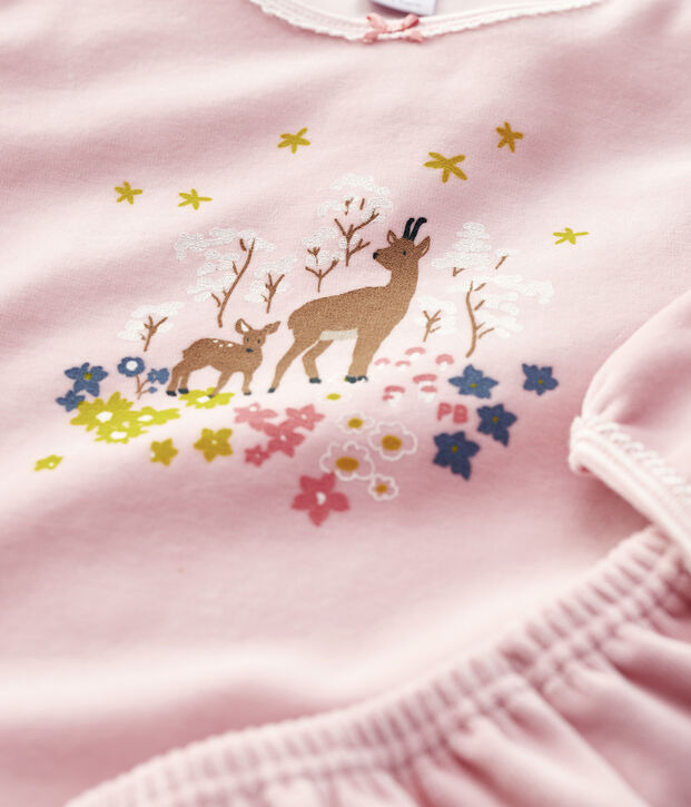 Pigiama bambina rosa in ciniglia fantasia stambecchi rosa